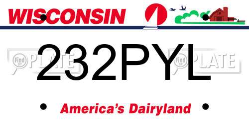 232PYL Wisconsin License Plate