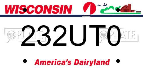 232UT0 Wisconsin License Plate