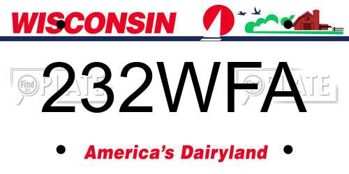 232WFA Wisconsin License Plate