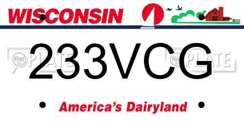 233VCG Wisconsin License Plate