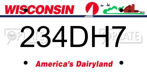 234DH7 Wisconsin License Plate
