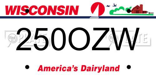 250OZW Wisconsin License Plate