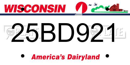 25BD921 Wisconsin License Plate