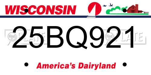 25BQ921 Wisconsin License Plate