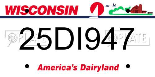 25DI947 Wisconsin License Plate