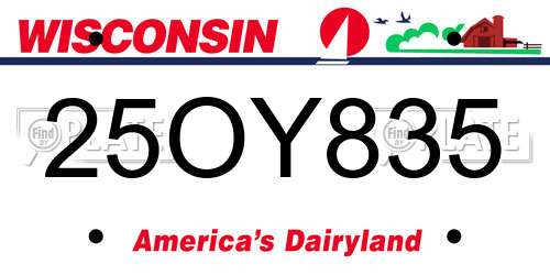 25OY835 Wisconsin License Plate
