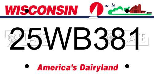 25WB381 Wisconsin License Plate