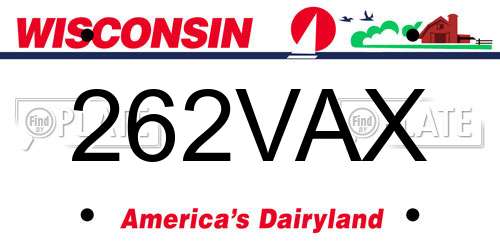 262VAX Wisconsin License Plate