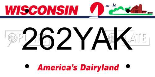 262YAK Wisconsin License Plate