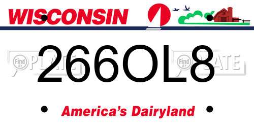 266OL8 Wisconsin License Plate