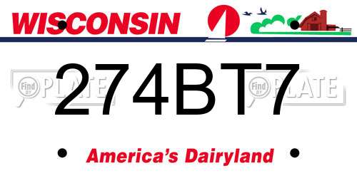 274BT7 Wisconsin License Plate