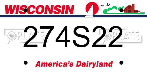 274S22 Wisconsin License Plate