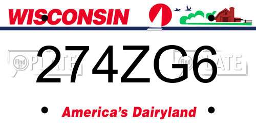 274ZG6 Wisconsin License Plate