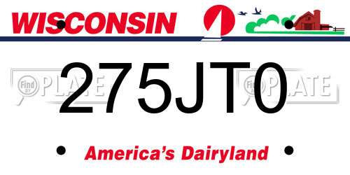 275JT0 Wisconsin License Plate