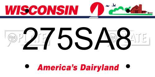275SA8 Wisconsin License Plate
