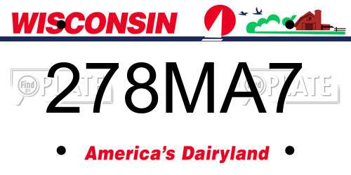 278MA7 Wisconsin License Plate
