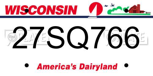 27SQ766 Wisconsin License Plate