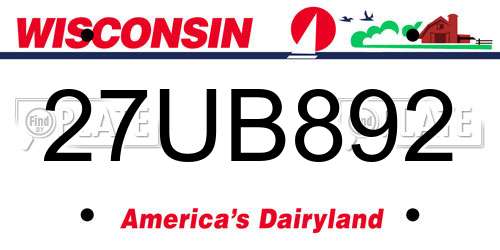 27UB892 Wisconsin License Plate