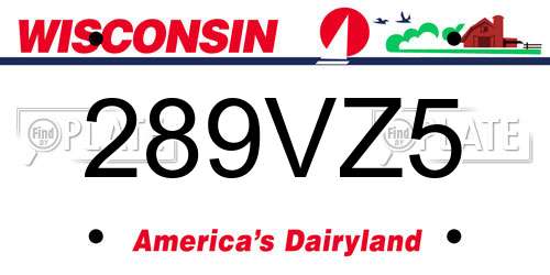 289VZ5 Wisconsin License Plate