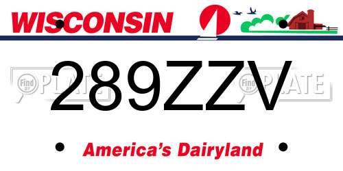 289ZZV Wisconsin License Plate