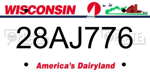 28AJ776 Wisconsin License Plate