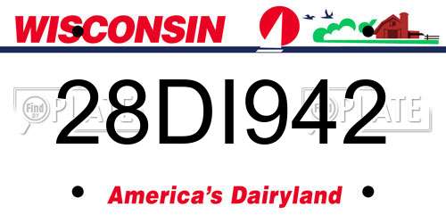 28DI942 Wisconsin License Plate