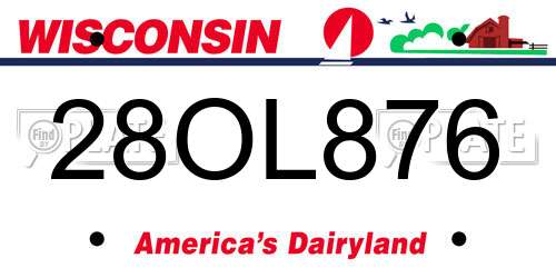 28OL876 Wisconsin License Plate