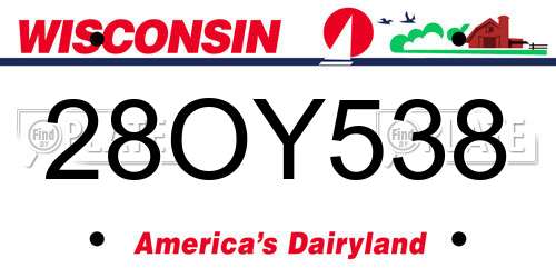 28OY538 Wisconsin License Plate