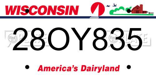 28OY835 Wisconsin License Plate