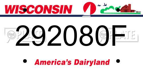 292080F Wisconsin License Plate