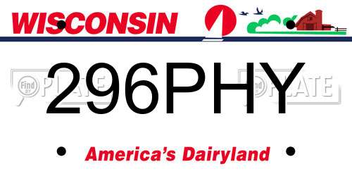296PHY Wisconsin License Plate