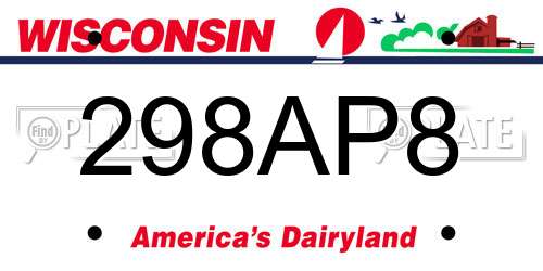 298AP8 Wisconsin License Plate