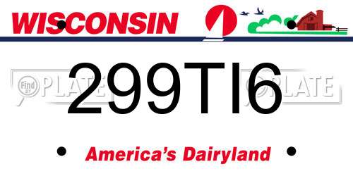 299TI6 Wisconsin License Plate