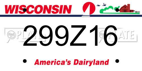299Z16 Wisconsin License Plate