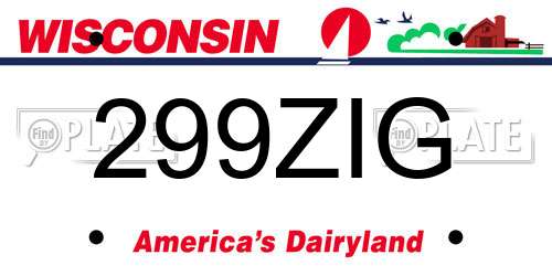299ZIG Wisconsin License Plate