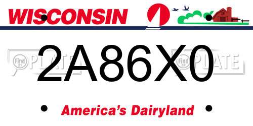 2A86X0 Wisconsin License Plate