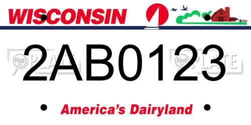 2AB0123 Wisconsin License Plate