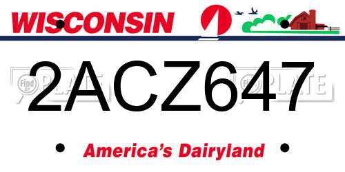2ACZ647 Wisconsin License Plate