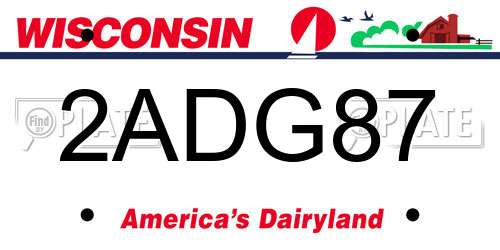 2ADG87 Wisconsin License Plate