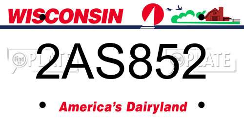 2AS852 Wisconsin License Plate