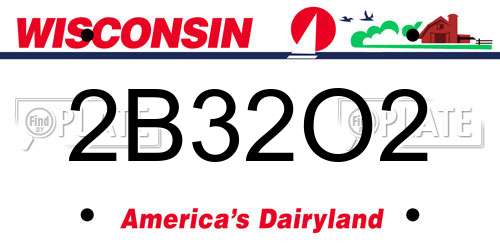 2B32O2 Wisconsin License Plate