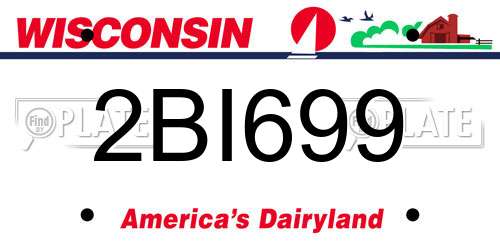 2BI699 Wisconsin License Plate