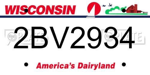 2BV2934 Wisconsin License Plate