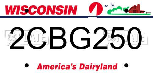 2CBG250 Wisconsin License Plate