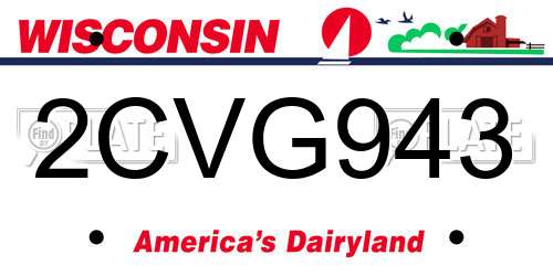2CVG943 Wisconsin License Plate