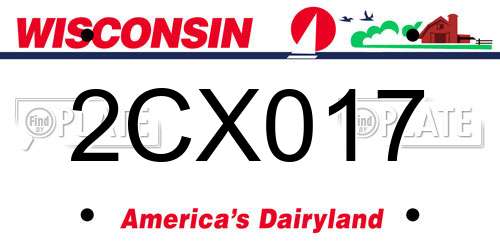 2CX017 Wisconsin License Plate