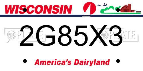 2G85X3 Wisconsin License Plate