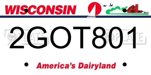 2GOT801 Wisconsin License Plate
