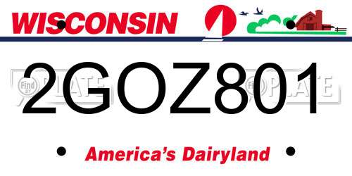 2GOZ801 Wisconsin License Plate