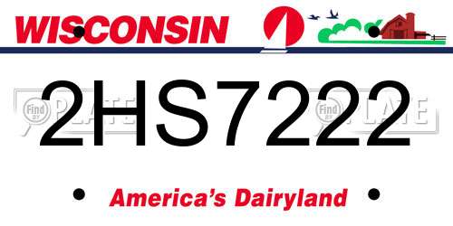 2HS7222 Wisconsin License Plate